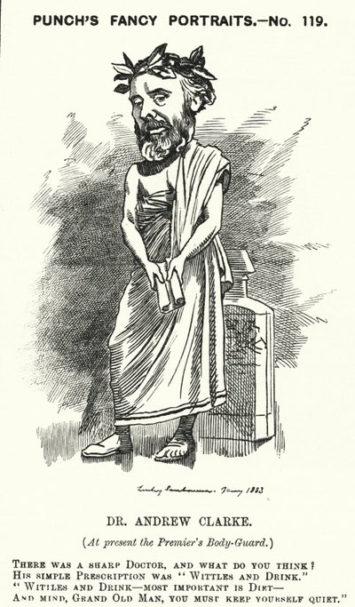 Sir Andrew Clarke, medico britannico, medico di William Ewart Gladstone (incisione) da Edward Linley (after) Sambourne
