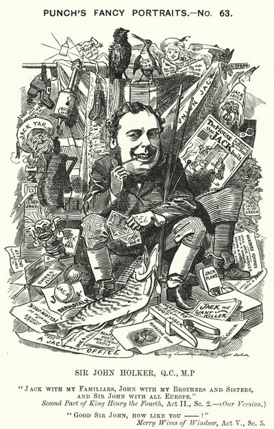 Cartone animato di Punch: Sir John Holker, avvocato e politico inglese (incisione) da Edward Linley (after) Sambourne