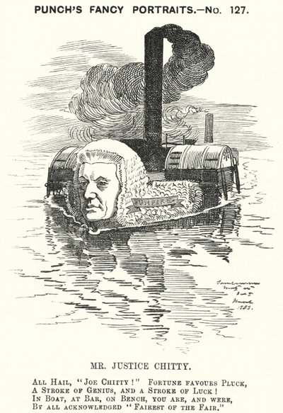 Cartone animato Punch: Sir Joseph William Chitty, giudice inglese, politico liberale e sportivo da Edward Linley (after) Sambourne