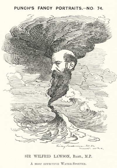 Cartone animato Punch: Sir Wilfrid Lawson, politico liberale radicale inglese e sostenitore della temperanza (incisione) da Edward Linley (after) Sambourne