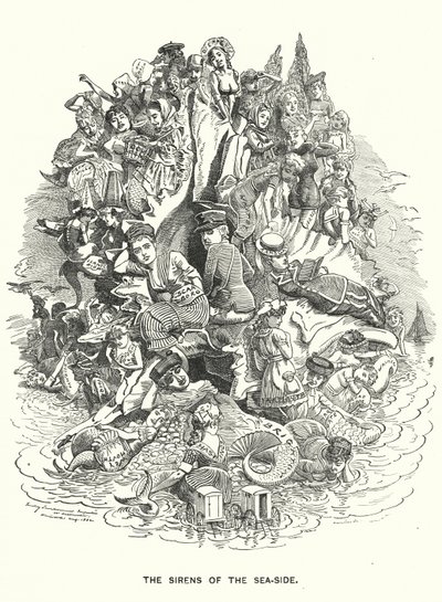 Cartone animato di Punch: Le Sirene del Mare - località balneari britanniche (incisione) da Edward Linley (after) Sambourne