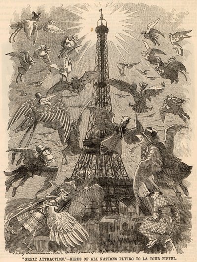 Uccelli di tutte le nazioni volano verso la Torre Eiffel da Edward Linley Sambourne