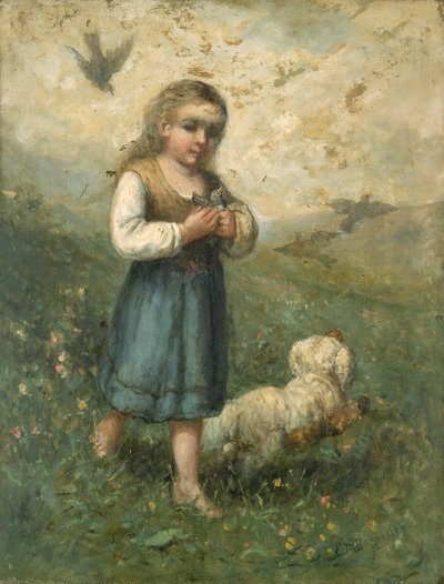 Bambino con uccelli e cane da Edward Mitchell Bannister