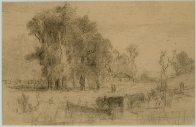 Paesaggio, barca a remi e mucche da Edward Mitchell Bannister