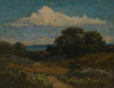 Paesaggio con alberi e rocce vicino al lago da Edward Mitchell Bannister