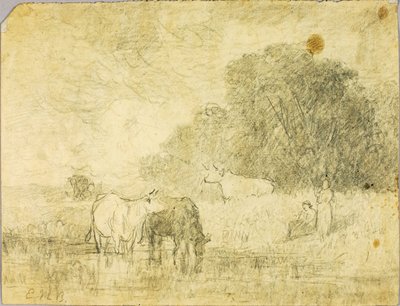 Paesaggio con mucche allo stagno, due figure da Edward Mitchell Bannister