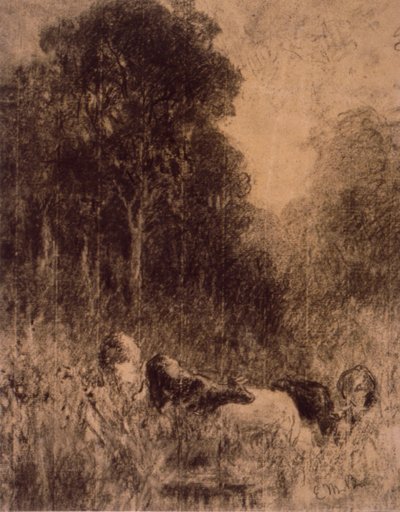Paesaggio con mucche in primo piano da Edward Mitchell Bannister