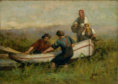 Persone vicino alla barca da Edward Mitchell Bannister