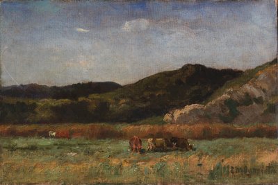 Senza titolo (paesaggio con mucche al pascolo, colline) da Edward Mitchell Bannister