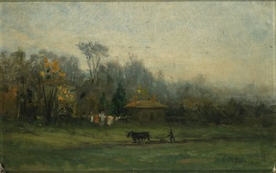 Senza titolo (paesaggio con uomo che ara i campi) da Edward Mitchell Bannister