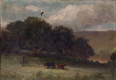 Senza titolo (paesaggio con alberi e due mucche in un prato) da Edward Mitchell Bannister