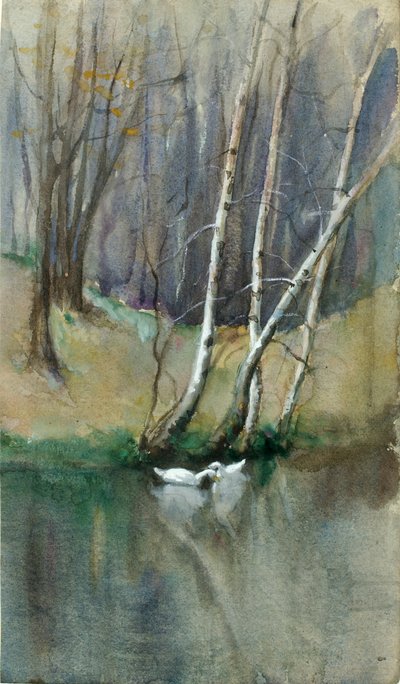 Scena di bosco senza titolo con betulle e anatre, n.d. da Edward Mitchell Bannister