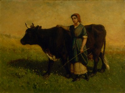 Donna senza titolo che cammina con una mucca da Edward Mitchell Bannister