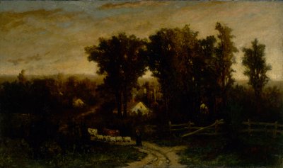 Donna senza titolo con bestiame e pecore al crepuscolo da Edward Mitchell Bannister