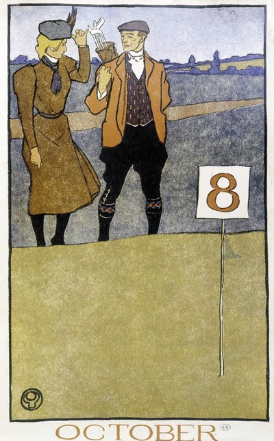 Coppia che gioca a golf - in Golf Calendar di Edward Penfield, ed. 1899 da Edward Penfield