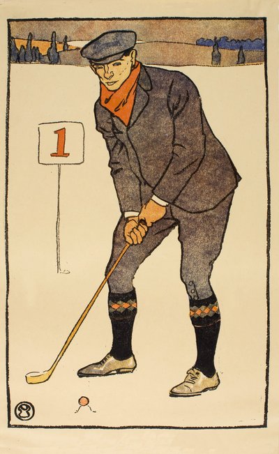 Gennaio, dettaglio dal calendario di golf del 1931, pub. 1931 da Edward Penfield