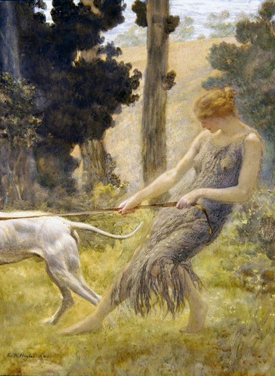 Donna che Cammina con il suo Cane da Edward Robert Hughes
