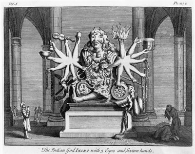 Il dio indiano Ixora con 3 occhi e sedici mani, c.1780 da Edward Rooker