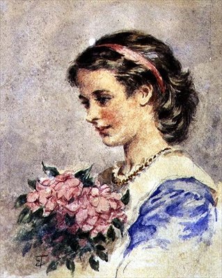 Giovane ragazza con un mazzo di fiori rosa da Edward Tayler