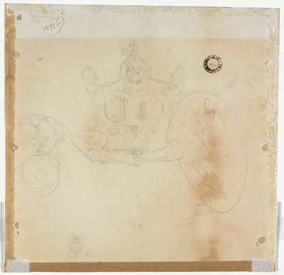Studio per Cabina e Ruota Anteriore Sinistra della Carrozza e Studio per Testa di Figura Incoronata Seduta sulla Carrozza (verso) da Edward Tennyson Reed