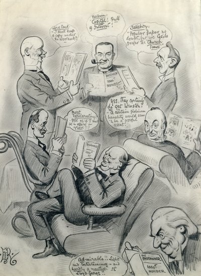 Il Bystander numero 1000, con Lord Cave (1856-1928) Stanley Baldwin (1867-1947) Lord Salisbury (1861-1947) Herbert Asquith (1852-1928) e Winston Churchill (1874-1965) da Edward Tennyson Reed