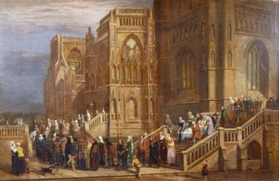 Una processione di pellegrini fuori da St Mary Redcliffe, c.1825-30 da Edward Villiers Rippingille
