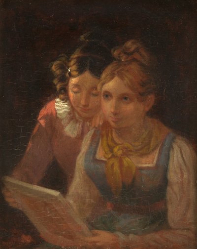 Due ragazze che guardano un quadro da Edward Villiers Rippingille