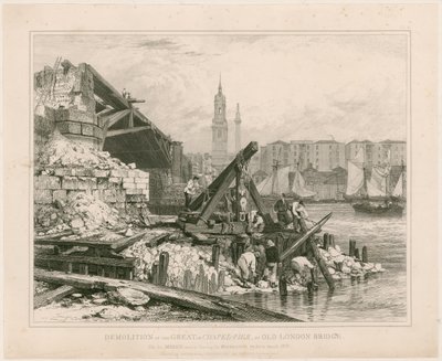 Demolizione di parte del Vecchio Ponte di Londra, marzo 1832 da Edward William Cooke