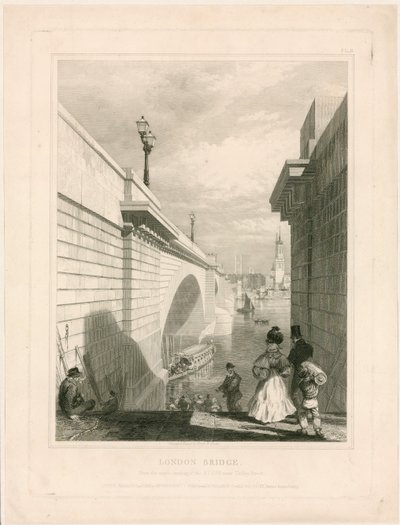 Nuovo London Bridge dalla piattaforma superiore dei gradini vicino a Tooley Street da Edward William Cooke