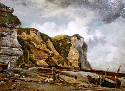 Rocce a bassa marea con West Falaise (scogliere di Etretat e barche) da Edward William Cooke