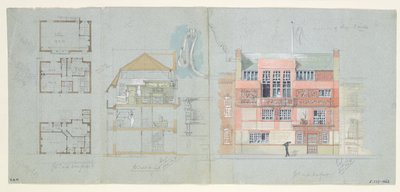 Elevazione frontale e sezione per casa e studio per Frank Miles, Tite Street, Chelsea, 1878-79 da Edward William Godwin