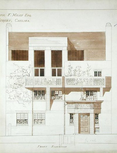 Elevazione Frontale dello Studio e della Casa per Frank Miles (1852-91), Tite Street, Chelsea, 1878-79 da Edward William Godwin