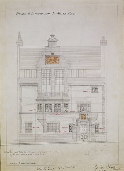 Disegno di lavoro per casa e studio per F. Miles Esq, Tite Street, Chelsea, 1878-79 da Edward William Godwin