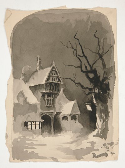 Scena invernale: Casa nella neve (recto); Studi di figure assortite (verso) da Edwin Austin Abbey