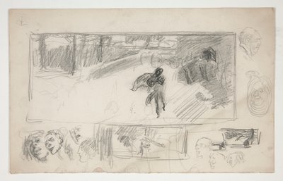 Schizzi assortiti (recto); Schizzo di un uomo con mantello (verso) da Edwin Austin Abbey
