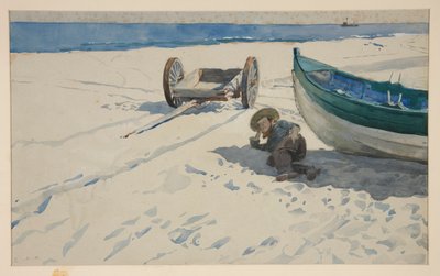Scena di spiaggia con uomo che riposa all