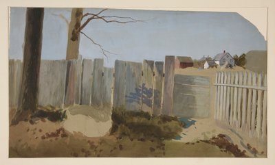 Scena di campagna: recinto, campo, fattoria in lontananza da Edwin Austin Abbey