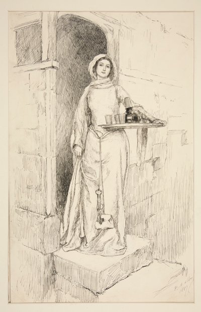 Entra la signora Anne Page con il vino - Atto I, Scena I, Le allegre comari di Windsor da Edwin Austin Abbey