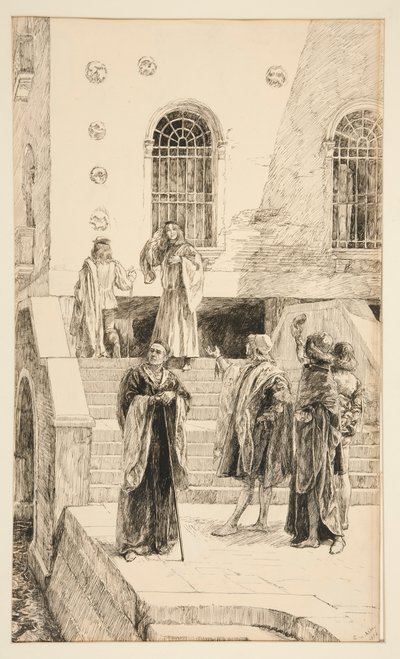 Exuent Salarino e Salanio, da Atto I, Scena i, Il mercante di Venezia da Edwin Austin Abbey