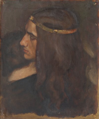 Studio di figura di Amleto, per la scena del dramma in Amleto, Atto III, Scena II da Edwin Austin Abbey