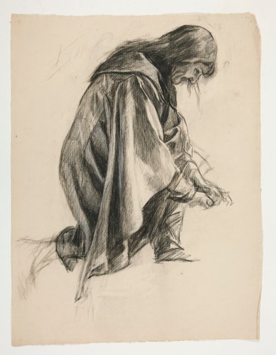 Studio di figura per Sir Lancillotto e Sir Bors che equipaggiano Galahad con i suoi speroni, da La ricerca del Santo Graal (secondo di una serie di quindici dipinti per la Biblioteca Pubblica di Boston, completata nel 1901) da Edwin Austin Abbey