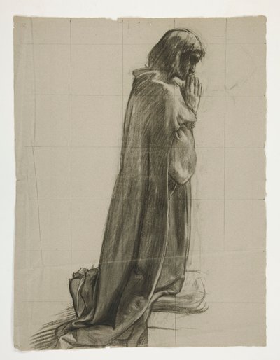 Studio di figura per Sir Lancillotto e Sir Bors che equipaggiano Galahad con i suoi speroni, dalla serie La ricerca del Santo Graal (secondo di una serie di quindici dipinti per la Biblioteca Pubblica di Boston, completata nel 1901) da Edwin Austin Abbey