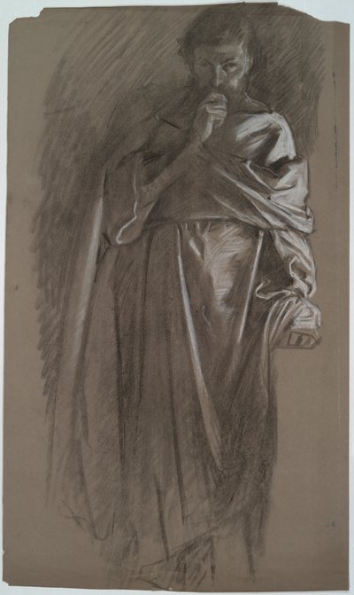Studio di figura, uomo che tiene un abito da Edwin Austin Abbey