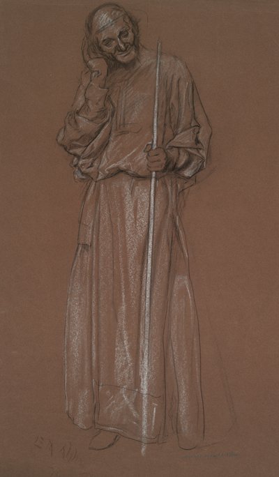 Studio di figura, vecchio con bastone, possibilmente Polonio da Edwin Austin Abbey