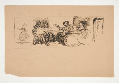 Figure a un tavolo - illustrazione non identificata da Edwin Austin Abbey