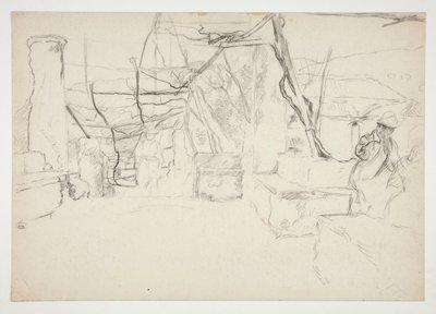 Figure che camminano tra vecchie rovine (?) - (illustrazione non identificata) da Edwin Austin Abbey