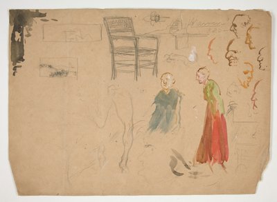 Studi di testa e figura, e studio di una sedia (recto); schizzi per illustrazioni di libri (verso) da Edwin Austin Abbey