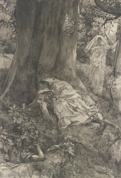 Ermia nel Bosco, illustrazione per Atto III, Scena II, Sogno di una Notte di Mezza Estate da Edwin Austin Abbey