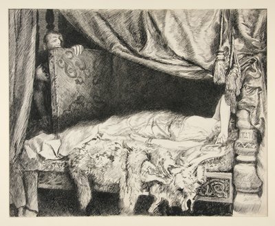 Iachimo ruba dal baule - Atto II, Scena II, Cymbeline da Edwin Austin Abbey