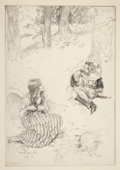 Giullare e donna, schizzo per The Daffodil Song da Edwin Austin Abbey
